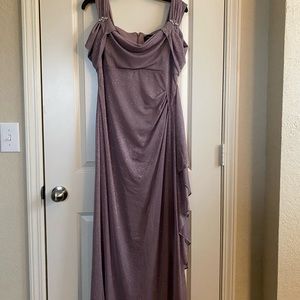 R & M Richards Formal Mauve Cold Shoulder Floor Length Dress with Glitter